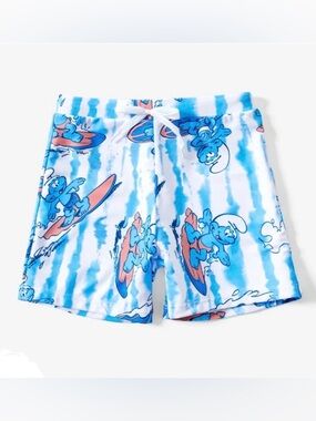 Patpat Boy Smurfs Light Blue Tie-Dye Swim Trunk, Size 4-5Y